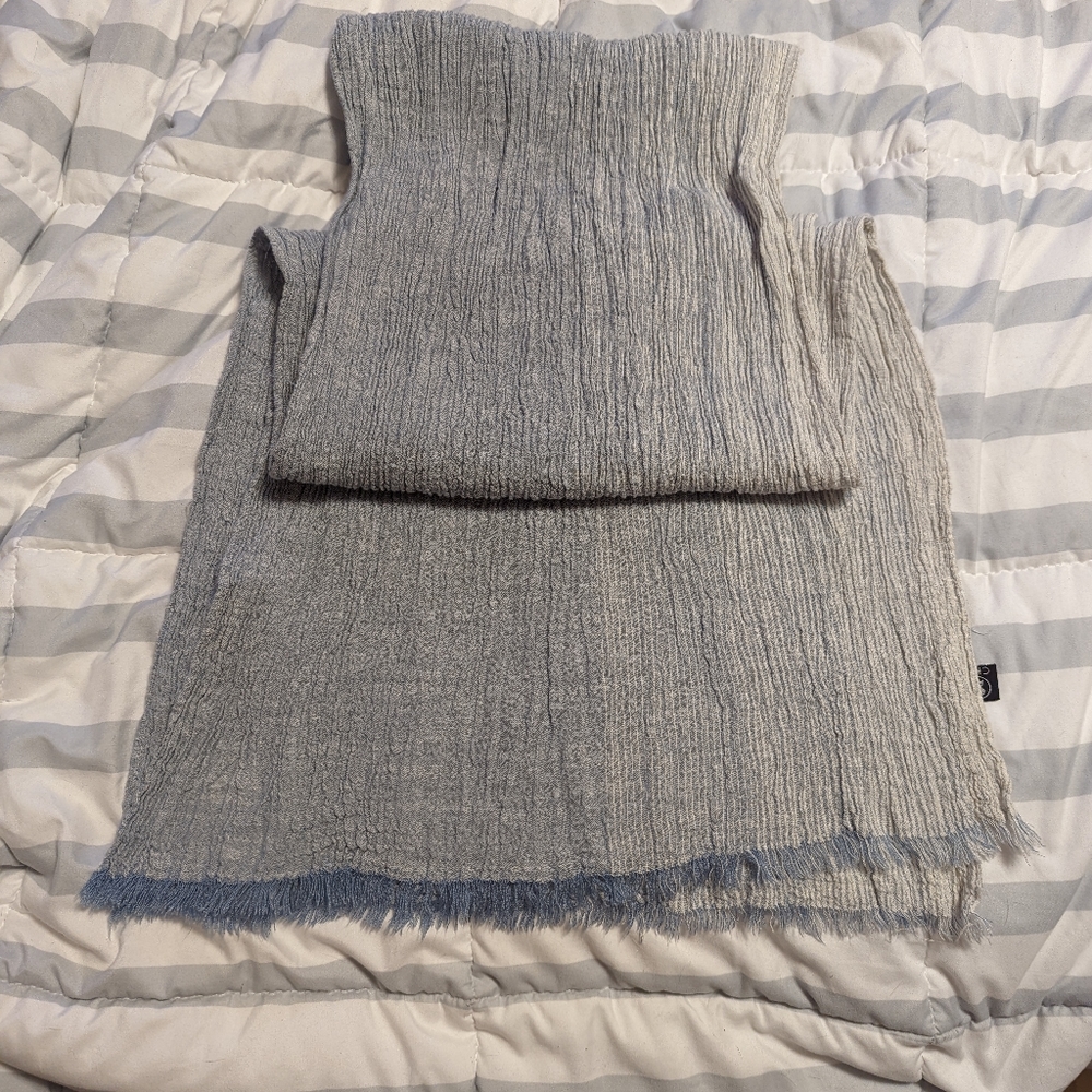 Blue and White scarf.